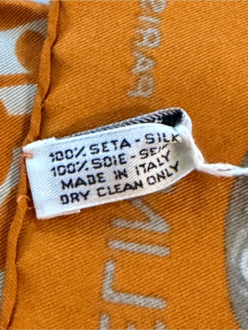 Celine Silk Scarf Orange & White Print with COA - Picture 4 of 8